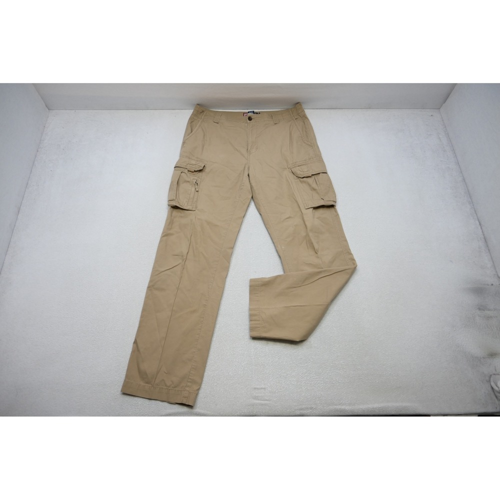 Chaps Cargo Pants Men 34x34 Khaki Tan Ripstop Multi Pocket Utility Excellent
